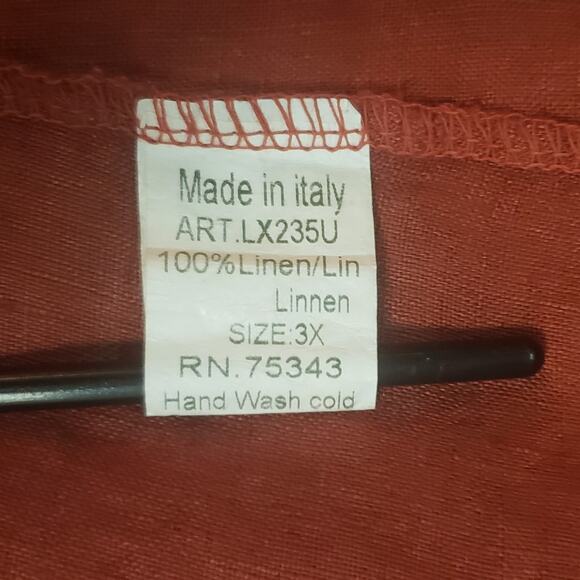 Lungo L’Arno Vintage Italian Linen Tunic 3X – Terracotta Boho Crochet Hem Top - Picture 8 of 9